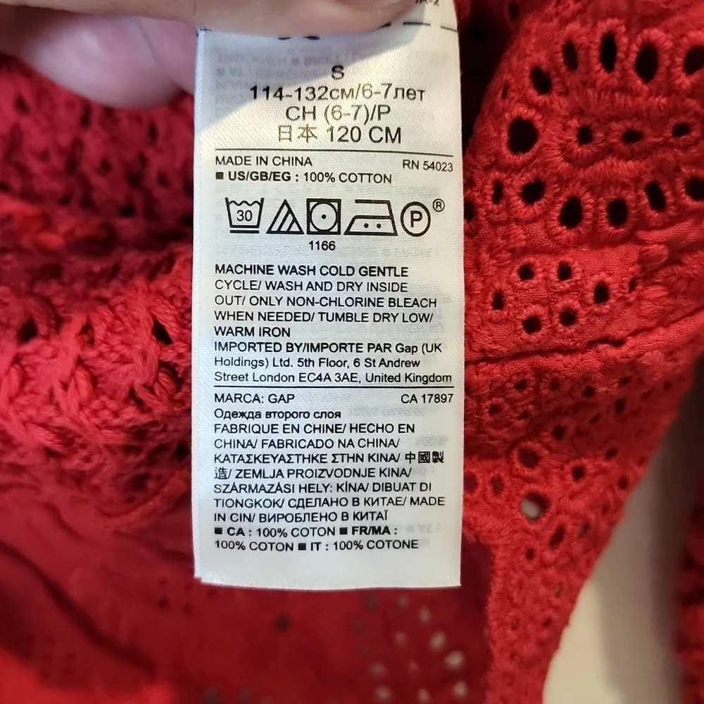Gap Kids Red Open Knit Sweater With Eyelet Trim, Girls Small (6-7)